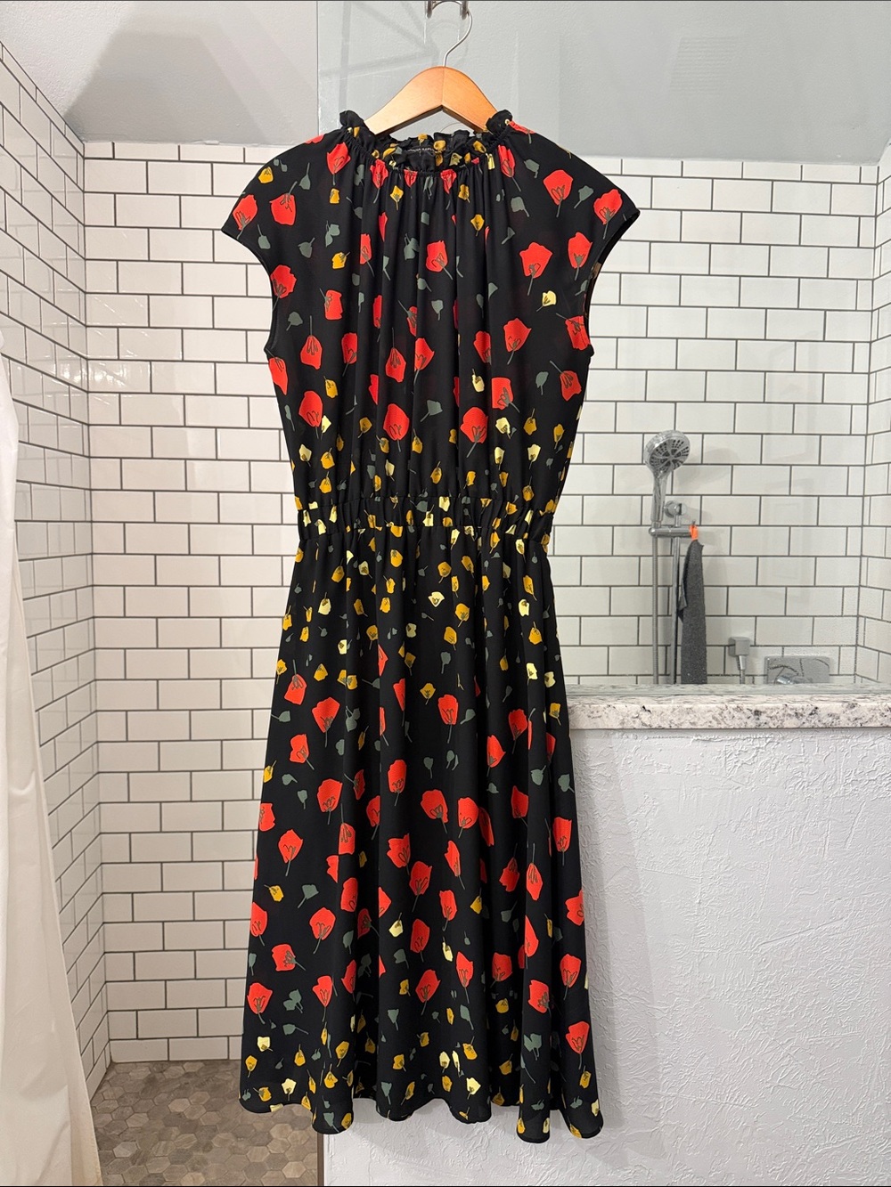 Banana Republic Black Midi Dress with Red & Yellow Floral Print